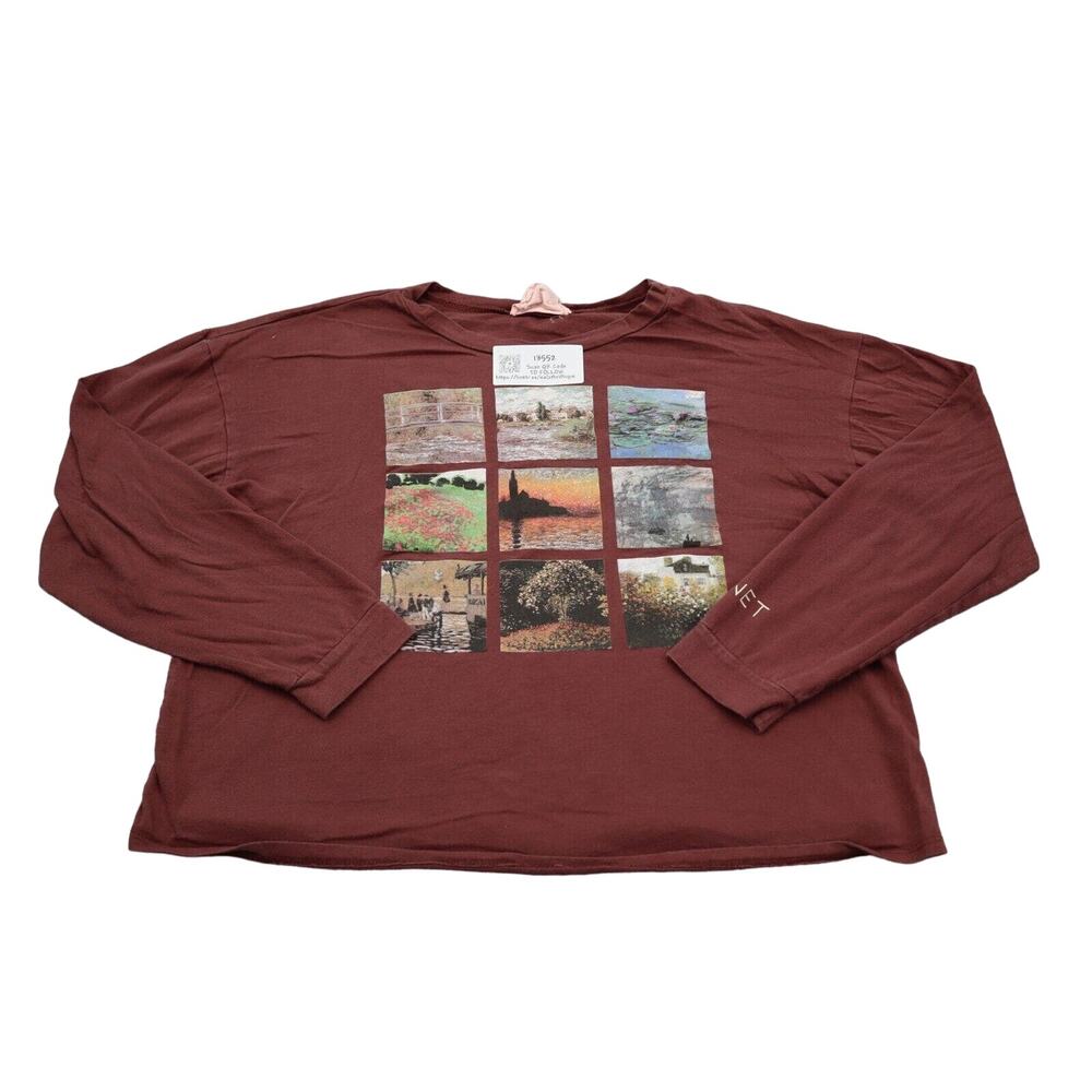 French Pastry Shirt Mens M Maroon Natures Design in front Long Sleeve Crew Neck